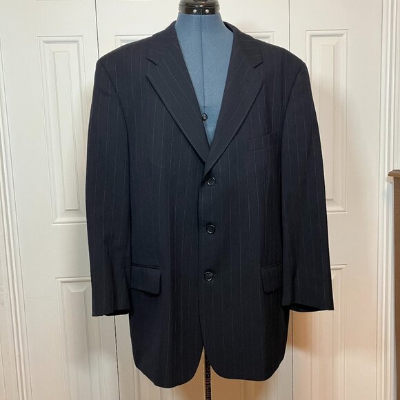 Lorenzo Latini 100% Wool Navy Pinstripe Suit 46R - Picture 1 of 11